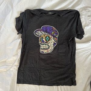 New Era Black Shirt with Colorful Skull Design